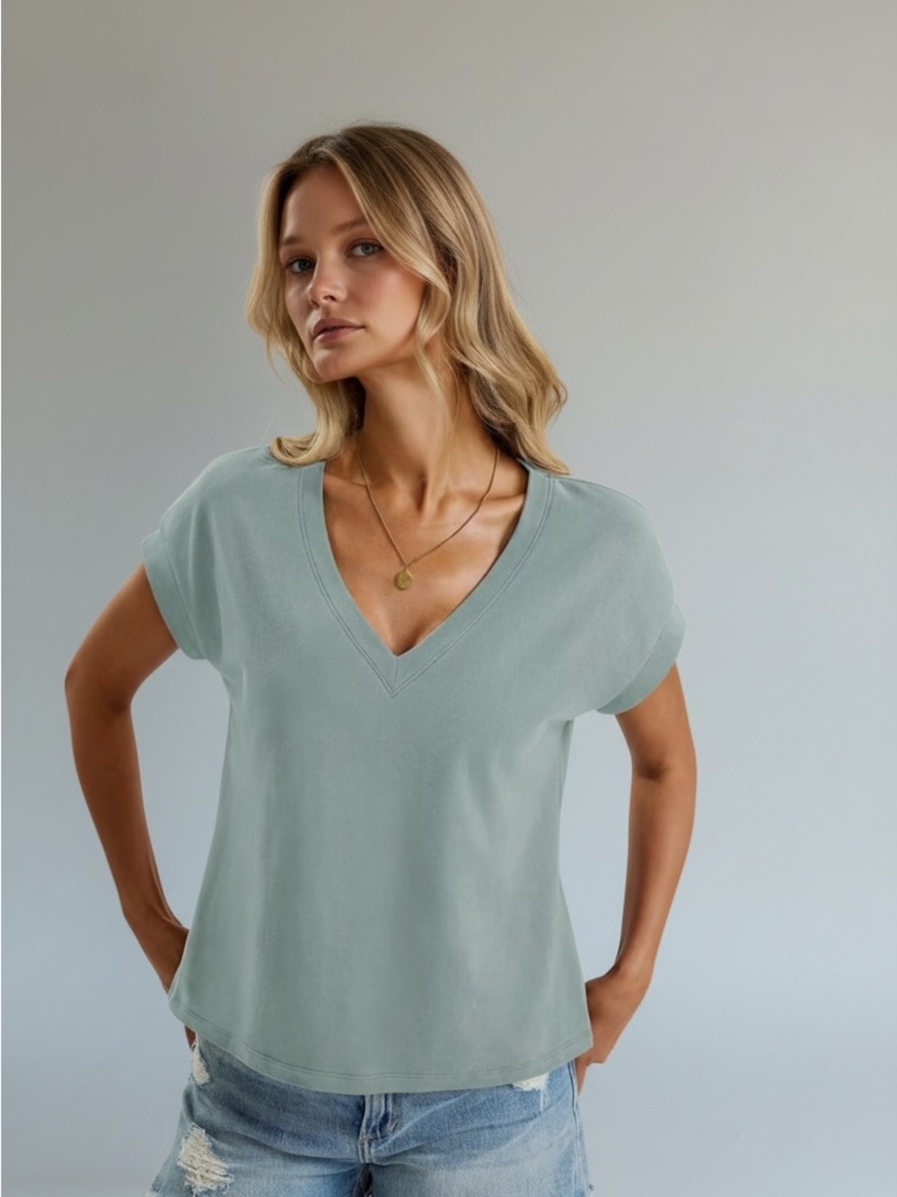 EasyGala Womens Cotton Crop Tops Loose Fit V Neck Short Sleeve Shirt Small